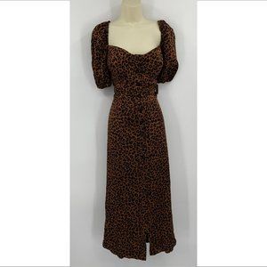 Good American midi chai leopard print dress smocked corset new Large 3